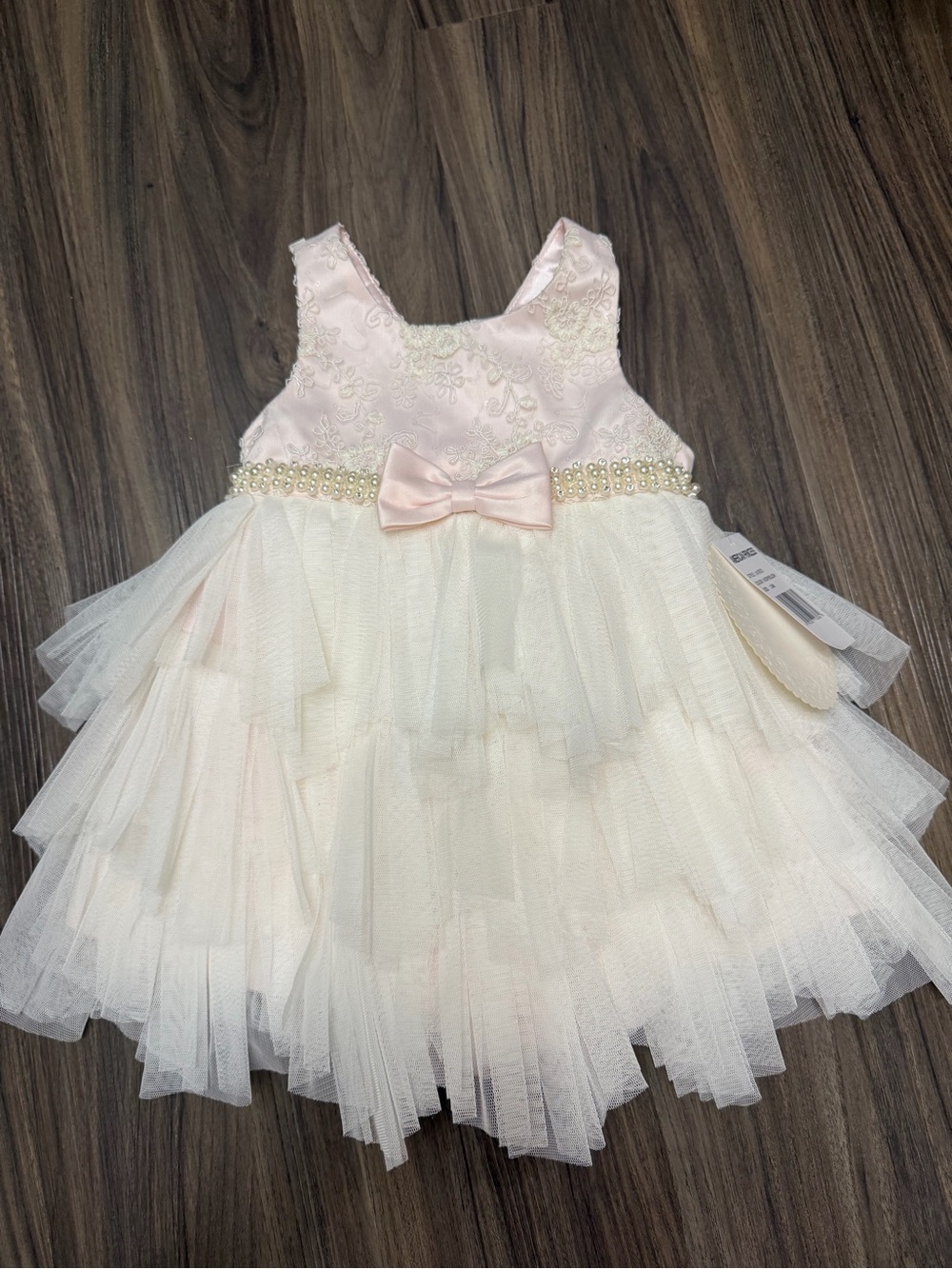 NWT American Princess baby 24m tiered tulle dress cream pink with pearl